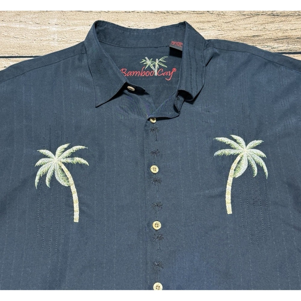 Bamboo Cay Shirt Men XXL Embroidered Hawaiian Camp Palm Tree Beach Pool
